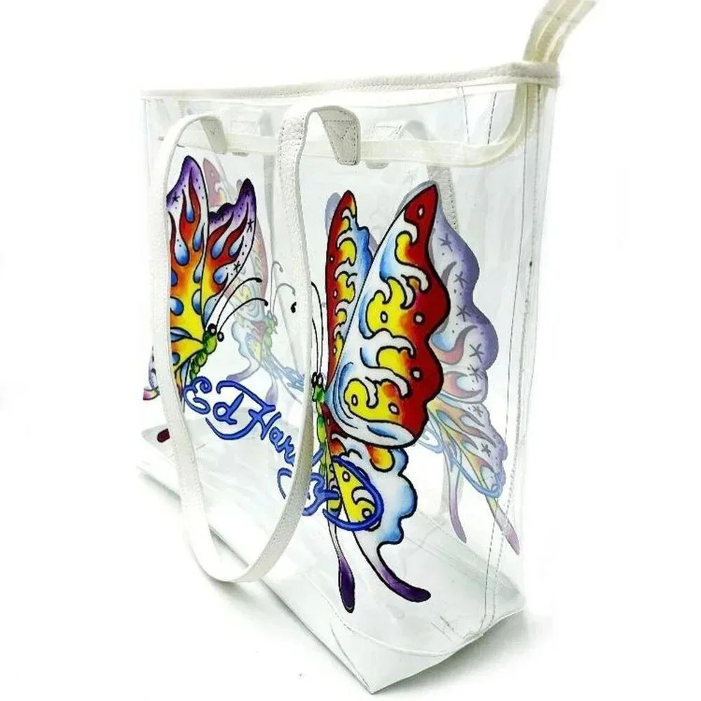 NWT Ed Hardy Butterfly Graphic Vintage Y2K Clear Festival Large Tote Bag - Picture 3 of 5